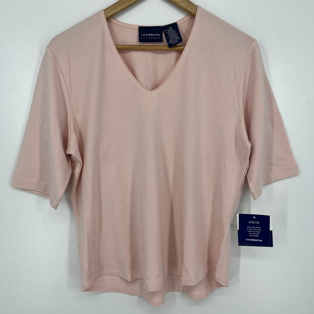 Liz Claiborne‎ Liz Sport Essentials Pink V-Neck Stretch Top XL New NWT
